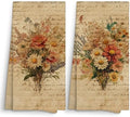 Vintage Floral Flower Kitchen Towels Decorative 16x24 Set of 2, Beige Fall Botanical Dish Towels Cloths Dishcloths Tea Towel Gifts, Autumn Wildflower Bouquet Bathroom Kitchen Hand Towel Decor by home