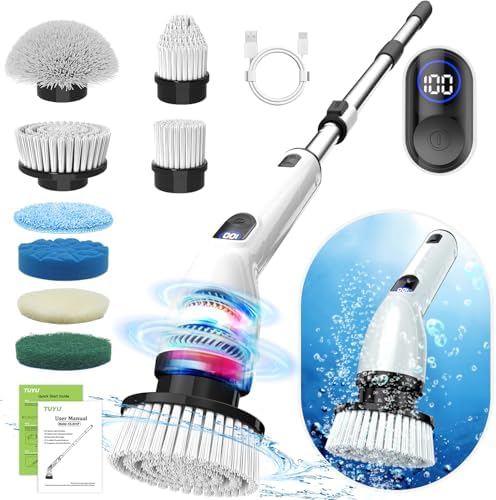 TUYU Electric Spin Scrubber,8 Replaceable Brush Heads for Home