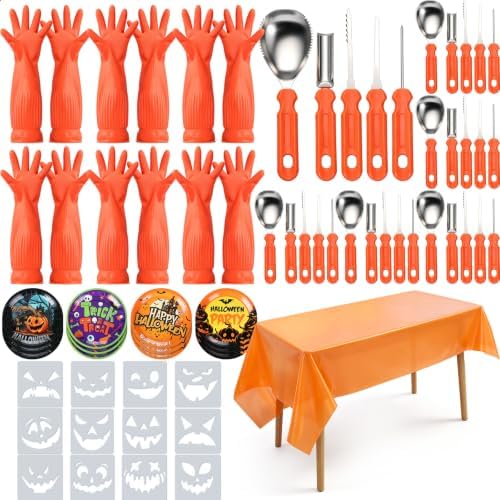 Hosuly 61 Pcs Pumpkin Carving Kit Tool Set Bulk Halloween, Orange,Tangerine