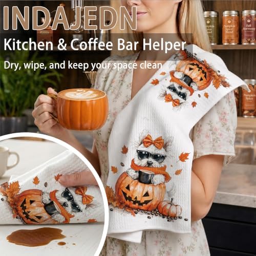 Halloween Pumpkin West Highland White Terrier Kitchen Towels, Westie Gifts, Fall Coffee Dog Dish Tea Towels for Kitchen, Fall Halloween Decorative Hand Towel for Bathroom, 16x24 Inch - Image 4