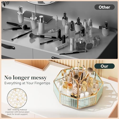 CoralHouse Rotating Glass Makeup Organizer for Vanity with Brush Holder - Image 5