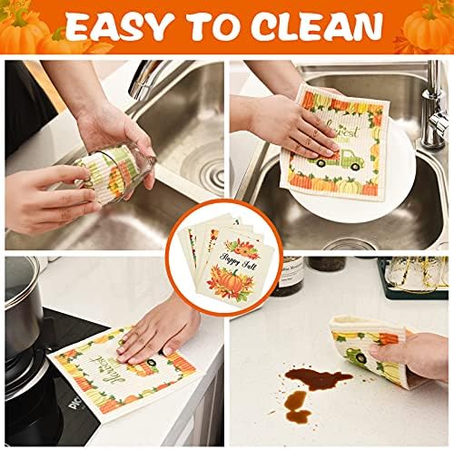 6 Pcs Thanksgiving Kitchen Dishcloth Autumn Pumpkin Dish Towels for Kitchen - Image 4