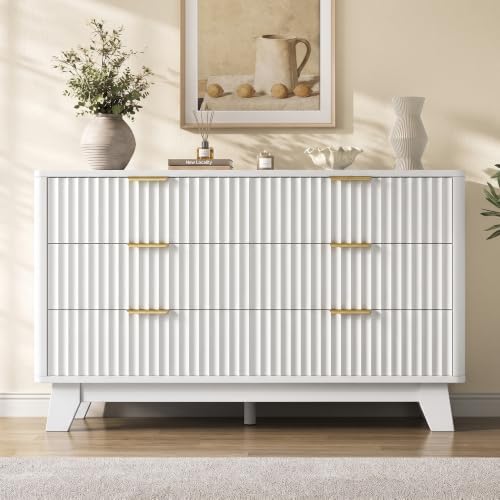 Jocoevol Fluted 6 Drawer Dresser for Bedroom, White