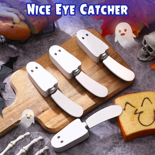 Sieral 10 Pcs Ghost Cheese Spreader Knives Halloween Wooden Handle
