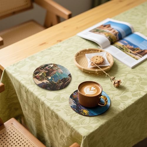 Ocean City Coasters Leather Round Drink Coasters 6 Pcs Set with Holderor for Cup Drink Coffee Table Bar Home Decor