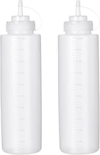 Squeeze Bottles for Sauces 2 Pack, 32 Ounce 1000ml Plastic Dressing Squirt by Katfort