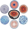 Mid Century Coasters Leather Round Drink Coasters 6 Pcs Set with Holderor for Cup Drink Coffee Table Bar Home Decor