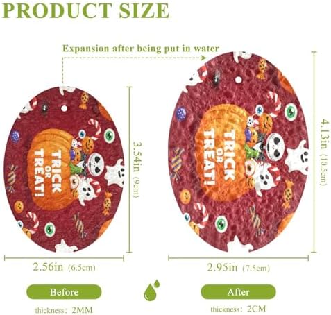 Halloween Pumpkin Dish Scrub Sponges Kitchen Candy Ghosts Non Scratch Reusable Compressed Cellulose Sponge Hanging for Household Cleaning Washing Dishes Pots and Pans 3 Pack - Image 2