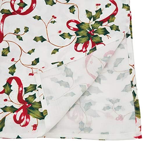"SARO LIFESTYLE Holiday Collection Christmas Tablecloth With Holly and Ribbon Design, 50""x70"", Multi" (3175.M5070B)