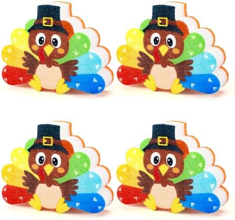 AnyDesign 6Pcs Thanksgiving Kitchen Sponge Funny Cartoon Turkey Shaped Dish Washing Sponge Fall Turkey Dual Sided Non Scratch Scrubber for Autumn Home Kitchen Household Supplies by AnyDesign