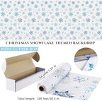 Kochorie 100 Ft x 54 Inch Christmas Snowflake Printed Tablecloth Roll with Cutter Box Disposable Blue and White Winter Snowflake Backdrop Cut to Size Table Cover for Frozen Birthday Party Supplies