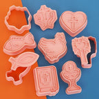 8 Pcs Happy Birthday Cookie Molds New Year Spring Festival 3D Biscuit Mould Baking Tool Easter Cartoon Stamps for Biscuits (Christ's Communion) - Image 7