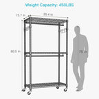 FUTASSI P1 Heavy Duty Garment Rack, 3 Tiers Adjustable Rolling Metal Closet - Image 6