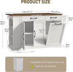 Kitchen Island with Power Outlet & Drop Leaf, Rolling Storage Cart with Trash - Image 2