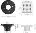 4-3/8 Inch Square Shower Floor Drain Brushed Stainless Steel Drain Kit - Image 3