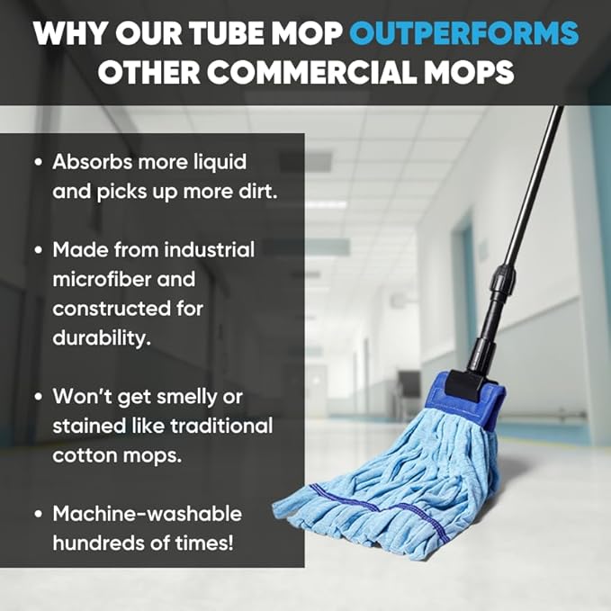 Commercial Mop Head Replacement – 1 Pack Medium Red Microfiber Tube Mop | - Image 2