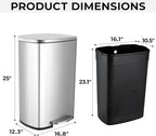 13.2 Gal Kitchen Trash Can, 50L Recycling or Garbage Bin, Brushed Stainless - Image 8