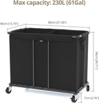 Laundry Hamper with Wheels, 2-Section 230L Large Capacity, Heavy-Duty Rolling - Image 8