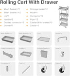 4 Tier Rolling Cart Organizer, Art Craft Diaper Bedside Snack Laundry Room - Image 7