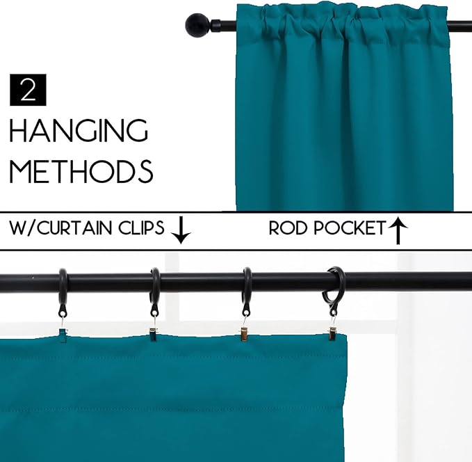 Pickluc Teal Cafe Curtain 30 Inches Length, Rod Pocket Small Kitchen Half - Image 2