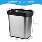 3 Pack Stainless Steel Trash Can 2 Gallon, Open Top Trash Can, Rectangle - Image 3