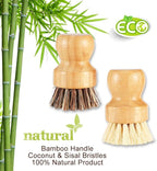 Bamboo Dish Brush with Ceramic Dish, Natural Bristle Palm Brush Pot Scrubber - Image 7