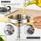 Stainless Steel Funnel, Walfos 3 Different Sizes of Kitchen funnels - Image 3