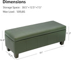 Teal Faux Leather Ottoman with Storage, Rectangular Extra Long Storage Bench - Image 3