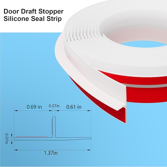 T-Shaped Door Draft Stopper, 1.37 in x 10 Ft Silicone Seal Strip - Image 2