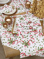 "SARO LIFESTYLE Holiday Collection Christmas Tablecloth With Holly and Ribbon Design, 50""x70"", Multi" (3175.M5070B)