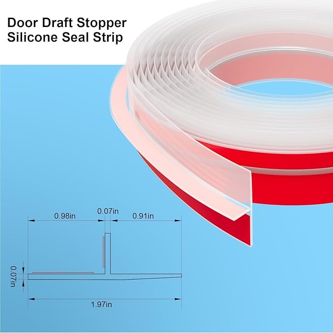 T-Shaped Door Draft Stopper, 1.97 in x 20 Ft Silicone Seal Strip - Image 2
