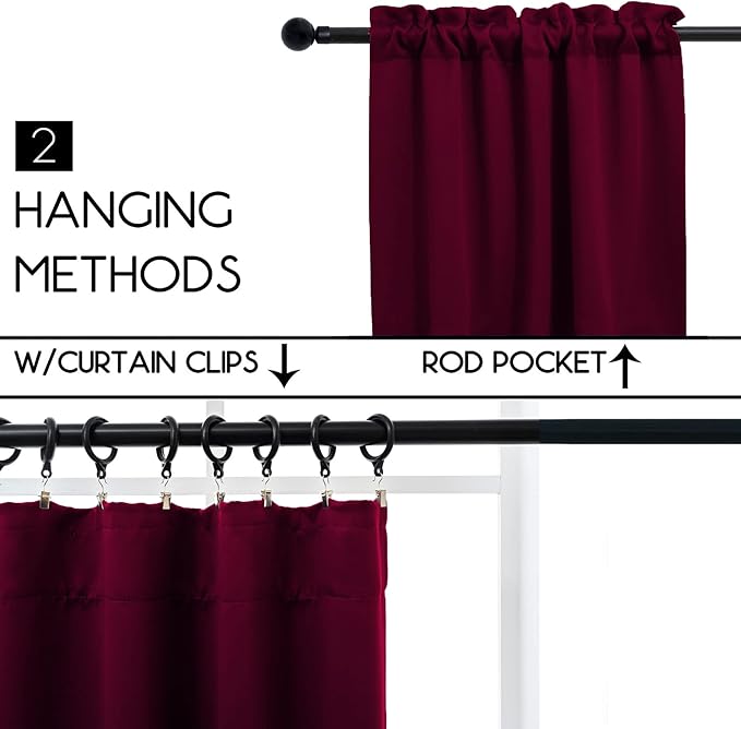Pickluc Burgundy Cafe Curtain 36 Inches Length, Rod Pocket Small Kitchen Curtain - Image 3