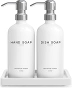 White Glass Hand and Dish Soap Dispenser Set by Brighter Barns by BrighterBarns