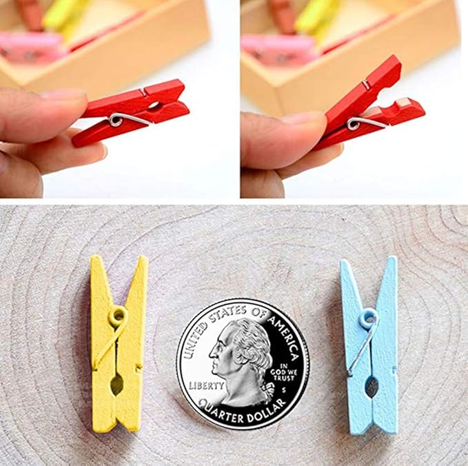DurReus Sturdy Clothes Pegs Clamps DIY Craft Mini Colored Wood Clothespins Clip - Image 4