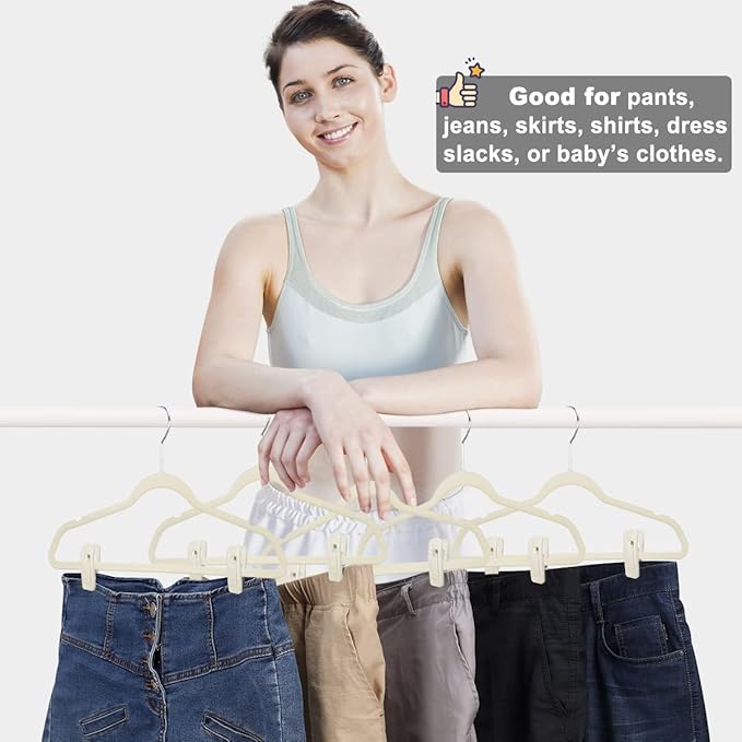 Beige Velvet Hangers Clips, Non-Slip Strong Velvet Clips - Image 3