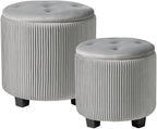Big Round Ottoman with Storage Set of 2, Upholstered Velvet Vanity Stool by HomePage