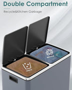 Arlopu 16 GallonStainless Steel Trash Can, 60L Dual Compartment, Metal Kitchen - Image 4