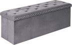 Velvet Storage Ottoman Bench, 43.3" Folding Ottoman by Unknown