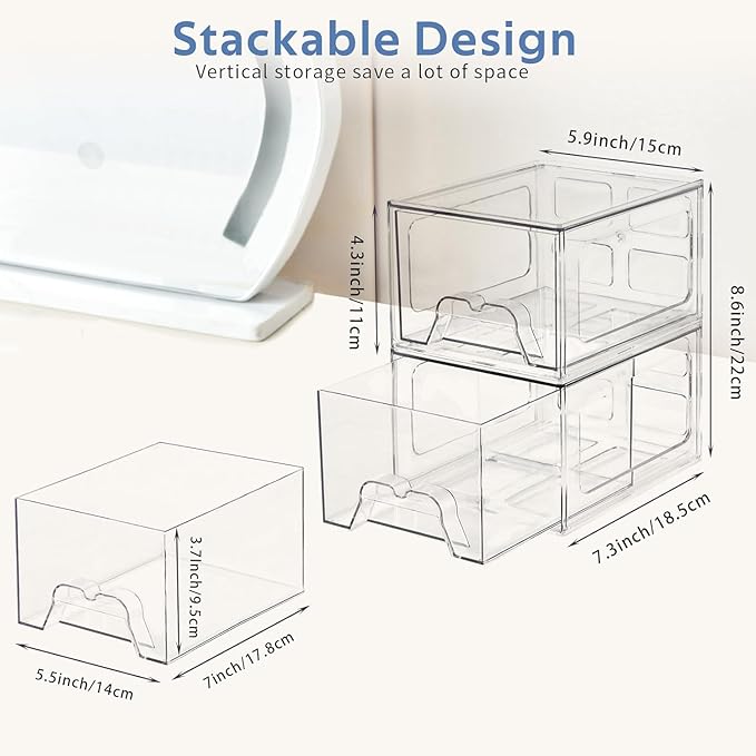 Plastic Drawers Storage, 4 Pack Clear Stackable Storage Drawers, Acrylic - Image 3