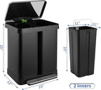 16 Gallon Dual Compartment Trash Can, Hands-Free Recycling Rectangular Garbage - Image 2