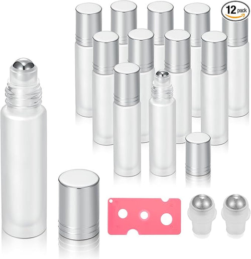 12 Pack Essential Oil Roller Bottles, 10ml 0.34oz Empty Frosted Glass Roller by Jxcmeng