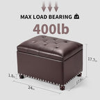Joveco Faux Leather Storage Ottoman Bench Rectangle 24 Inch Foot Rest Ottomans - Image 3