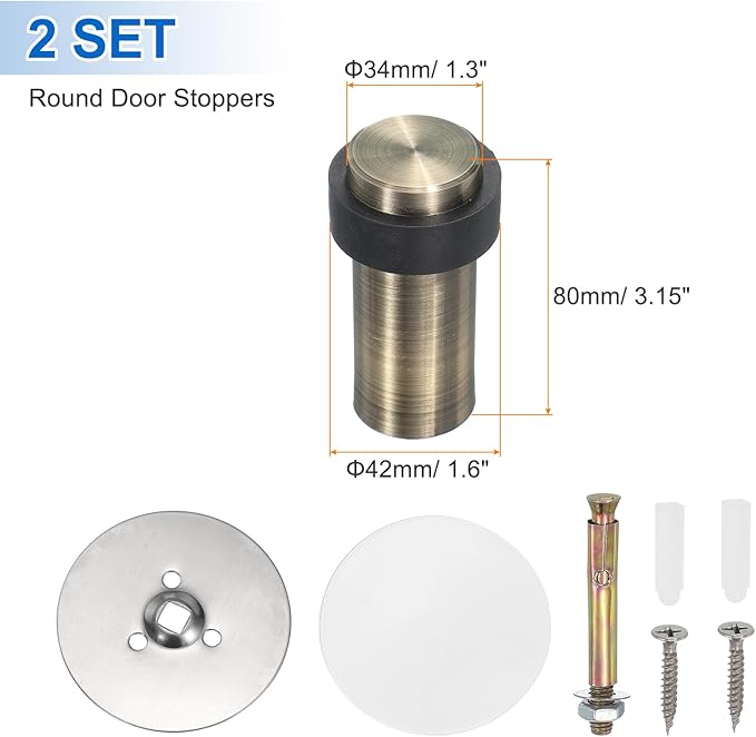 PATIKIL 2Set Round Door Stoppers, 80mm Stainless Steel Door Stop Doorstop Wedge - Image 2