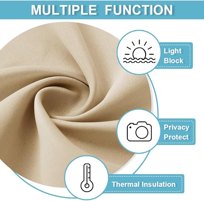 RYB HOME Curtains for Bedroom 72 inches Long, W 34 x L 72, Biscotti Beige - Image 2
