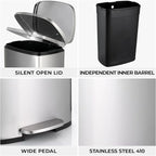 13.2 Gal Kitchen Trash Can, 50L Recycling or Garbage Bin, Brushed Stainless - Image 5