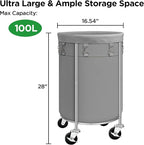 Laundry Hamper with Wheels, 100L Round Rolling Laundry Basket Sorter with - Image 7