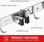 IMILLET Broom Holder Wall Mounted, Stainless Steel Broom and Mop Holder Self - Image 2