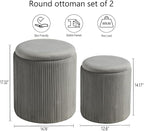 Round Set of 2 Ottoman with Storage-Upholstered Velvet Vanity Stool - Image 3