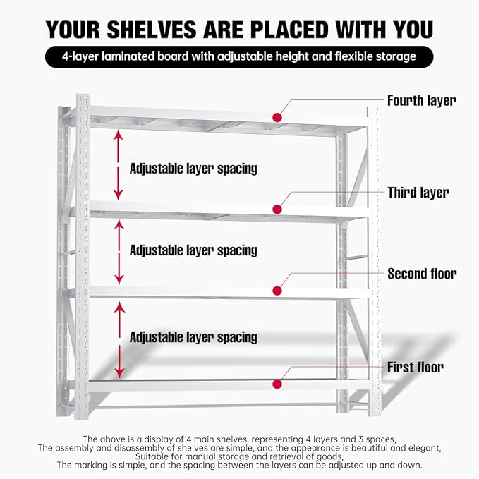 Heavy Duty Warehouse Shelving 4-Tier Industrial Steel Storage Shelves, 2600LB - Image 5