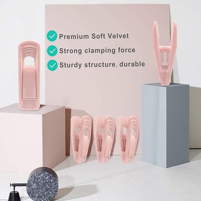Light Pink Velvet Hanger Clips, Non-Slip Strong Hanger Clips - Image 7